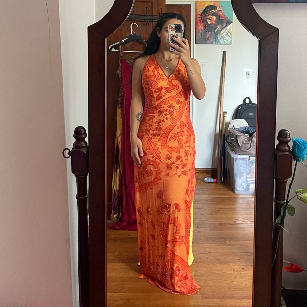 Vibrant Orange Chemise with Red Embroidery - Picture 9 of 10